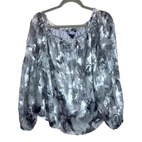 NWT WHBM Women's XL Off Shoulder Silk Blend Floral Boho Peasant Style Flowy Top - Picture 2 of 9